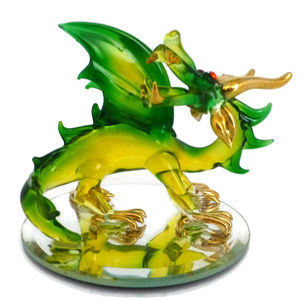 Glass Dragon Figurine Green NEW in Opened Box